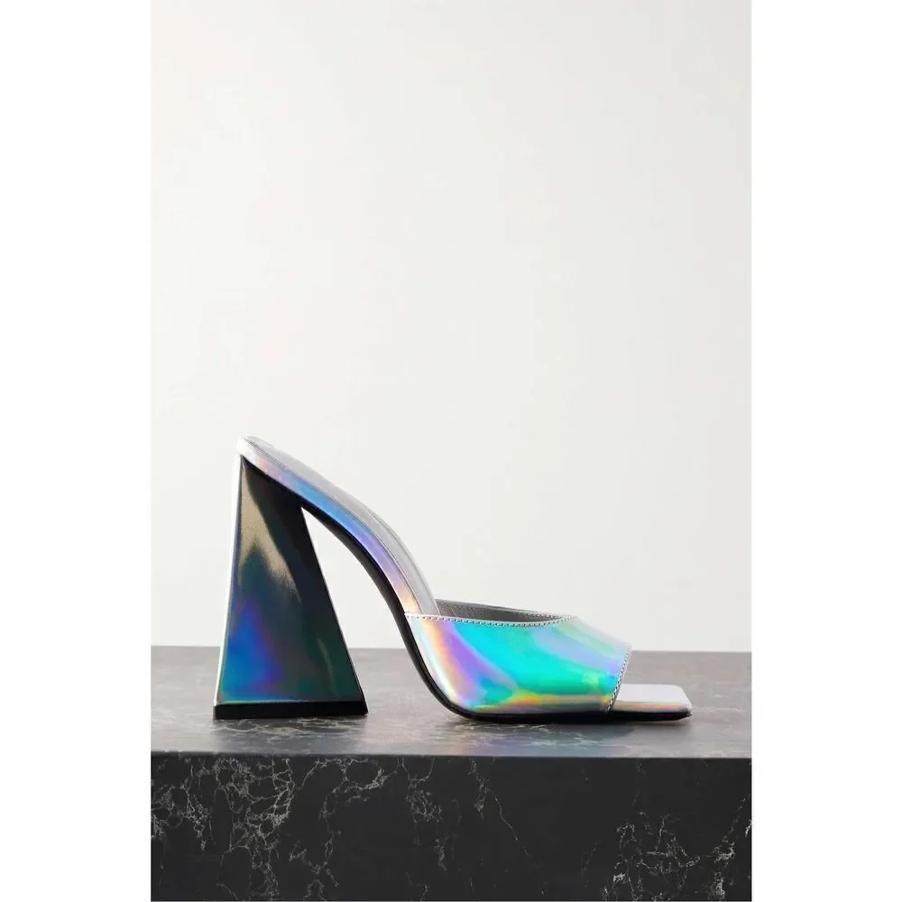 The Attico Devon Iridescent Slide Sandal Holographic Square Toe Mules Size 38.5